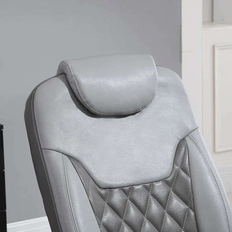 Fauteuil de relaxation HOMCOM en similicuir avec repose-pieds, appui-tête et base ronde en acier/bois pour salon ou bureau, gris