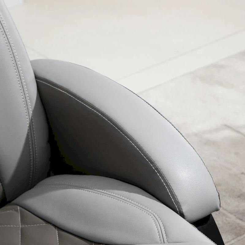 Fauteuil de relaxation HOMCOM en similicuir avec repose-pieds, appui-tête et base ronde en acier/bois pour salon ou bureau, gris
