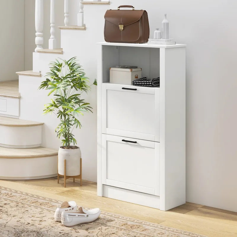 Meuble à chaussures HOMCOM, Meuble de rangement à chaussures autoportant avec 2 tiroirs basculants, étagères réglables