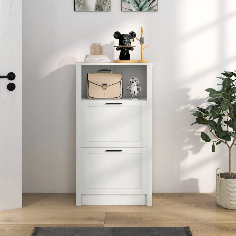Meuble à chaussures HOMCOM, Meuble de rangement à chaussures autoportant avec 2 tiroirs basculants, étagères réglables