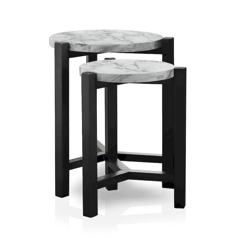 Table d'appoint gigogne Bittar de 50,8 cm avec plateau en faux marbre gris brun de Furniture of America