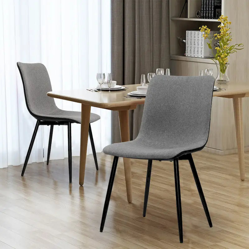 Lot de 4 chaises de salle à manger, industrielles modernes du milieu du siècle en tissu, grises