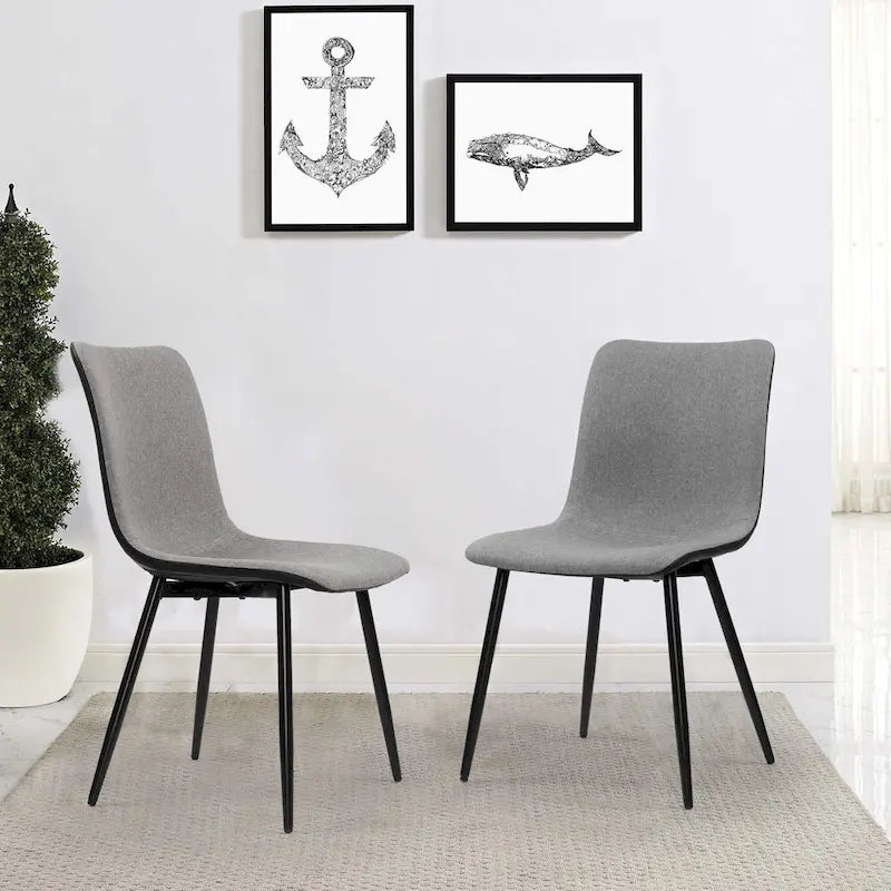 Lot de 4 chaises de salle à manger, industrielles modernes du milieu du siècle en tissu, grises