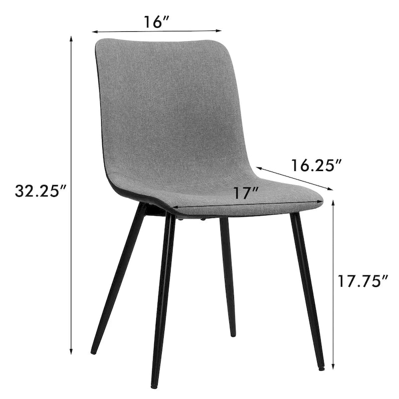 Lot de 4 chaises de salle à manger, industrielles modernes du milieu du siècle en tissu, grises
