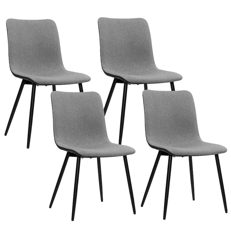 Lot de 4 chaises de salle à manger, industrielles modernes du milieu du siècle en tissu, grises