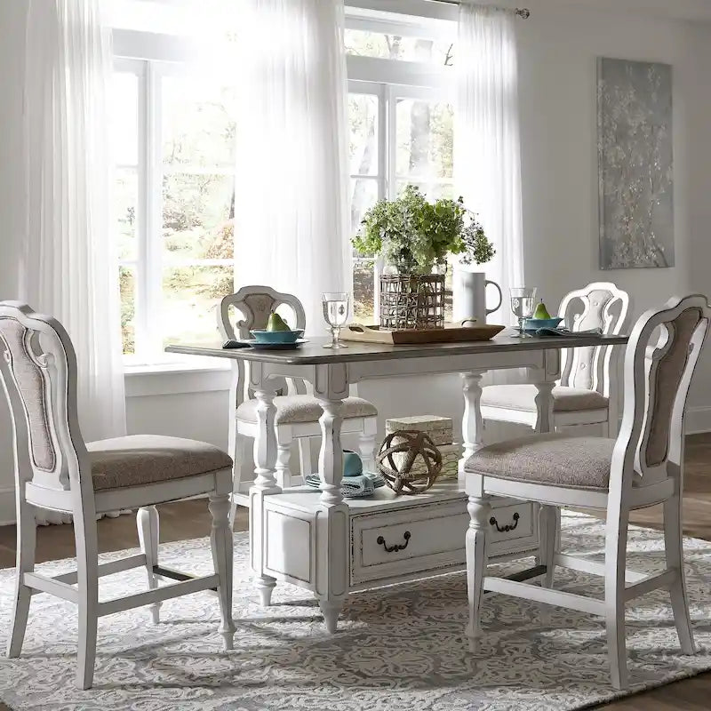 Ensemble de table de rassemblement 5 pièces Magnolia Manor blanc antique écorce patinée