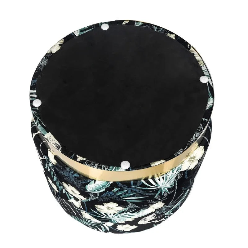 Pouffe repose-pieds rond en velours Adeco avec garniture dorée
