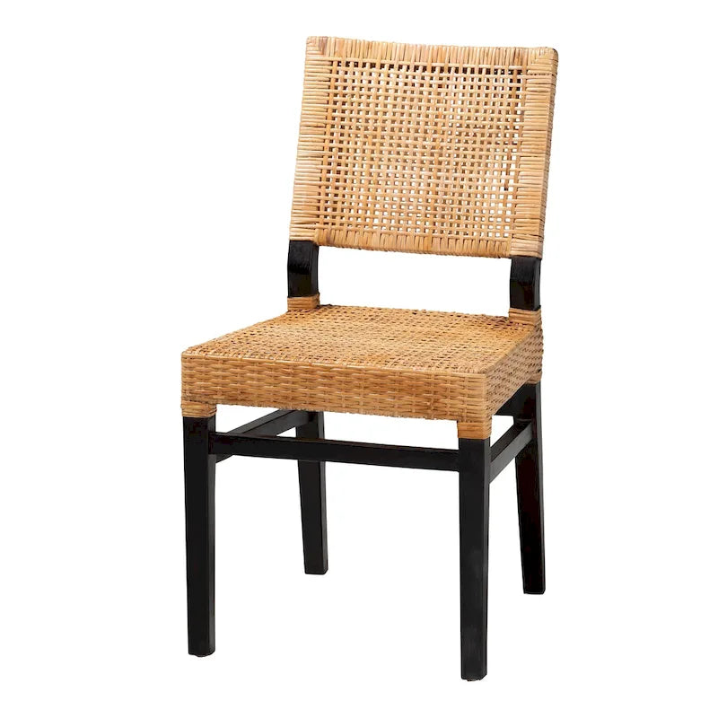 Chaise de salle à manger Lesia en rotin marron naturel et bois d'acajou marron expresso, style bohème moderne