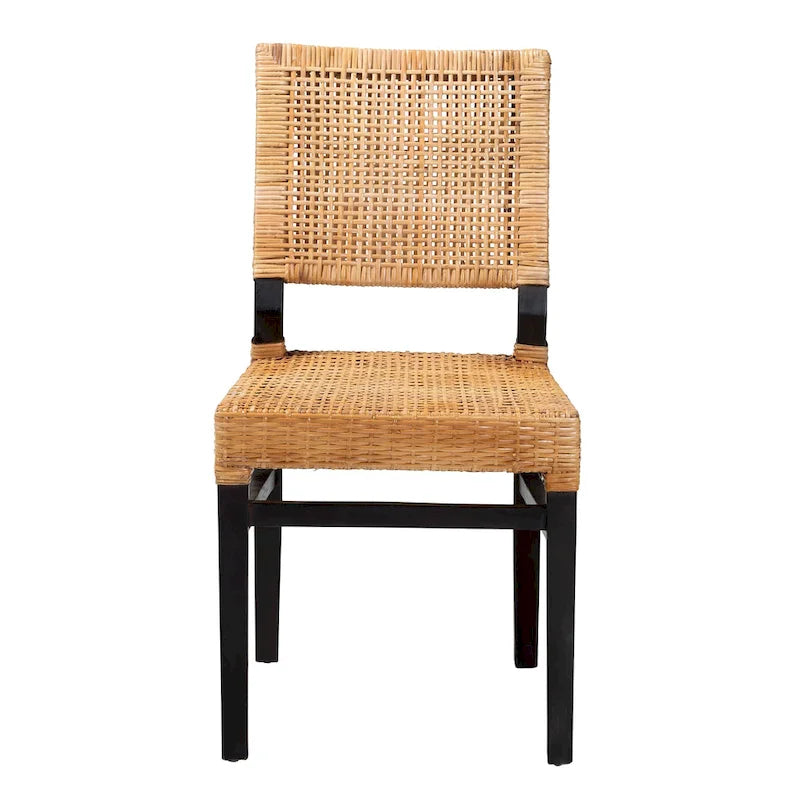 Chaise de salle à manger Lesia en rotin marron naturel et bois d'acajou marron expresso, style bohème moderne