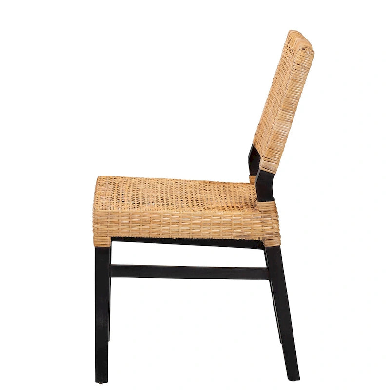 Chaise de salle à manger Lesia en rotin marron naturel et bois d'acajou marron expresso, style bohème moderne
