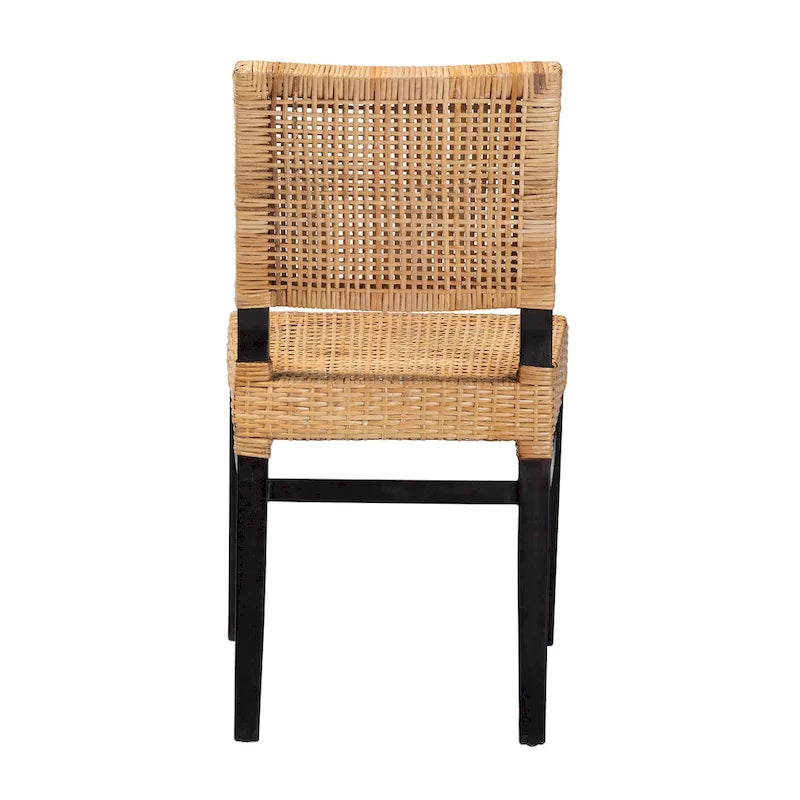 Chaise de salle à manger Lesia en rotin marron naturel et bois d'acajou marron expresso, style bohème moderne