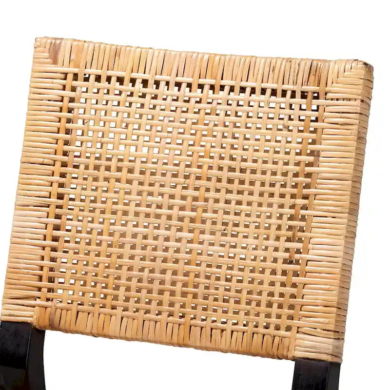Chaise de salle à manger Lesia en rotin marron naturel et bois d'acajou marron expresso, style bohème moderne