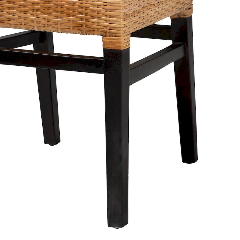 Chaise de salle à manger Lesia en rotin marron naturel et bois d'acajou marron expresso, style bohème moderne