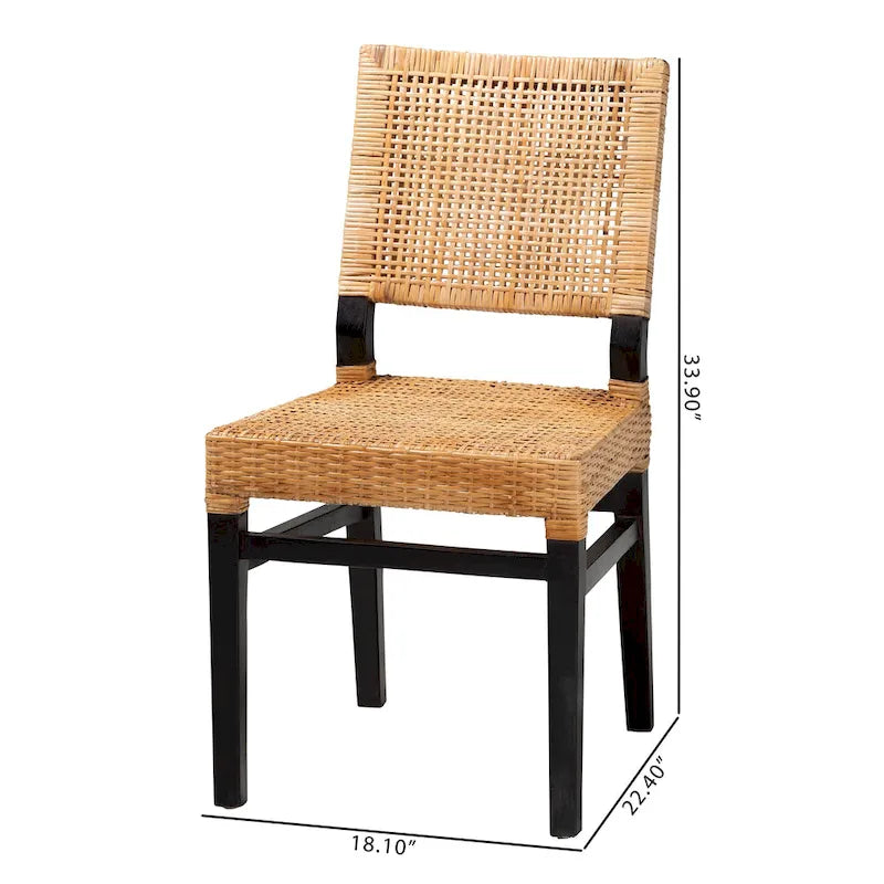 Chaise de salle à manger Lesia en rotin marron naturel et bois d'acajou marron expresso, style bohème moderne