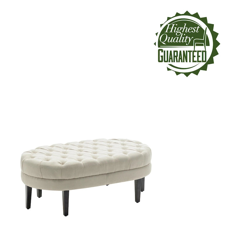 Pouf de cocktail ovale en tissu Itan de Porthos Home avec pieds en bois d'hévéa