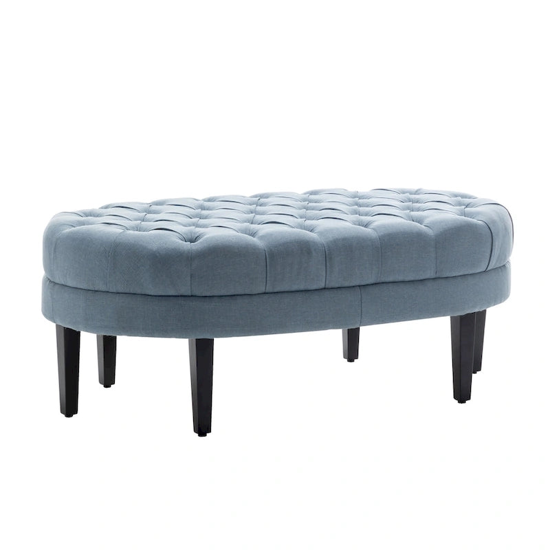 Pouf de cocktail ovale en tissu Itan de Porthos Home avec pieds en bois d'hévéa