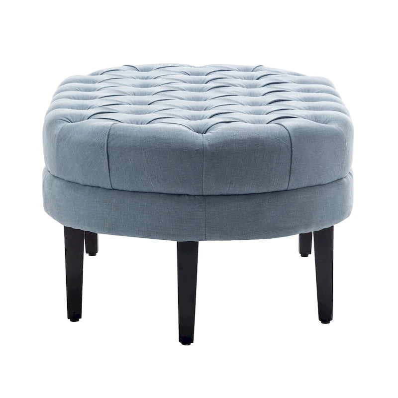 Pouf de cocktail ovale en tissu Itan de Porthos Home avec pieds en bois d'hévéa
