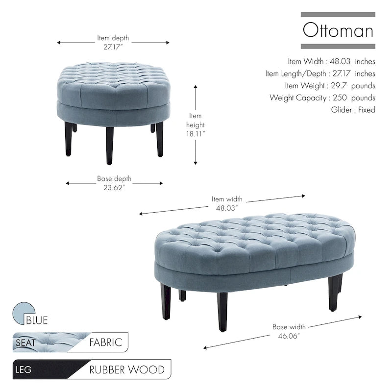 Pouf de cocktail ovale en tissu Itan de Porthos Home avec pieds en bois d'hévéa
