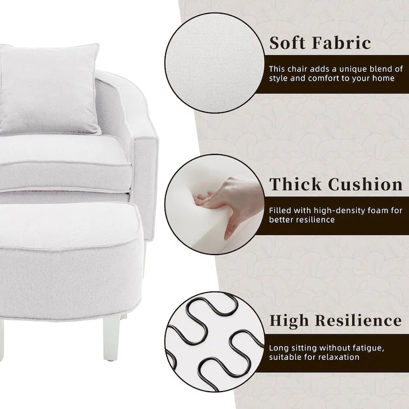Fauteuil club mi-siècle en lin/polyester avec ottoman