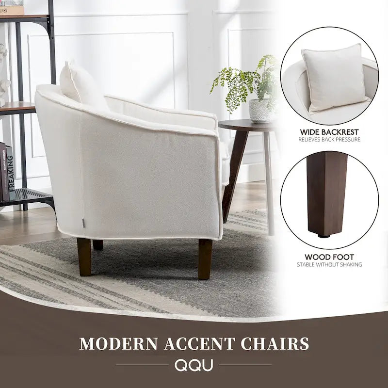 Fauteuil club mi-siècle en lin/polyester avec ottoman