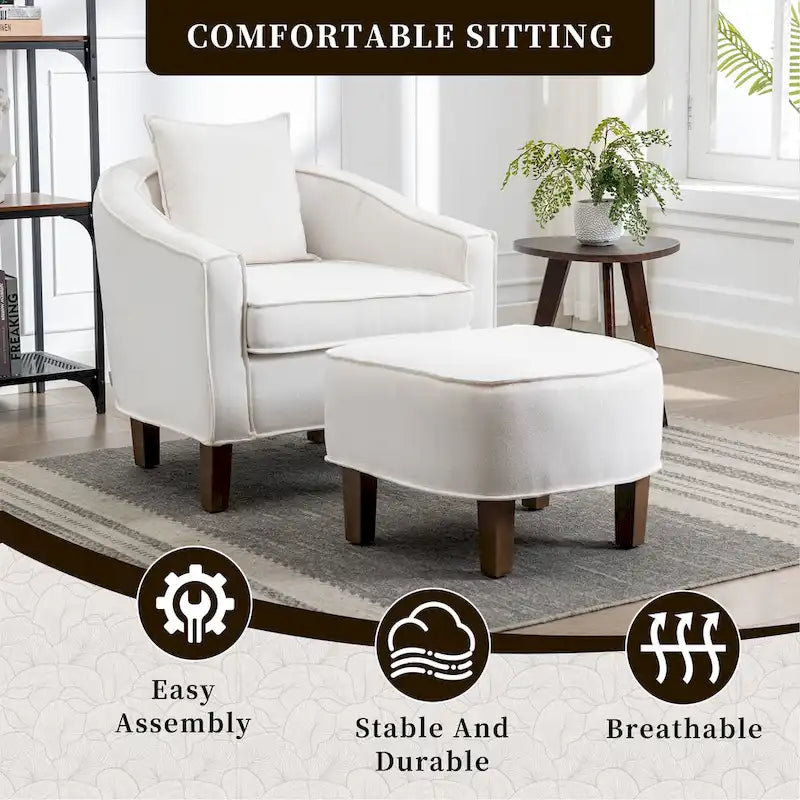 Fauteuil club mi-siècle en lin/polyester avec ottoman