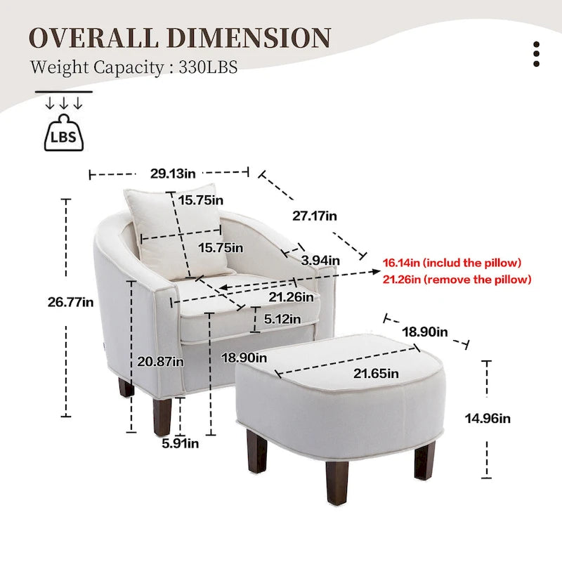 Fauteuil club mi-siècle en lin/polyester avec ottoman