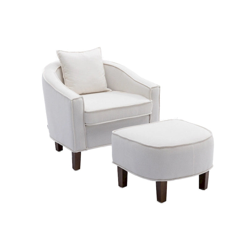 Fauteuil club mi-siècle en lin/polyester avec ottoman