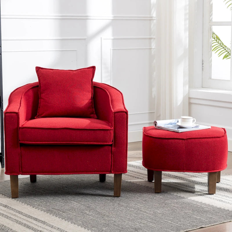 Fauteuil club mi-siècle en lin/polyester avec ottoman