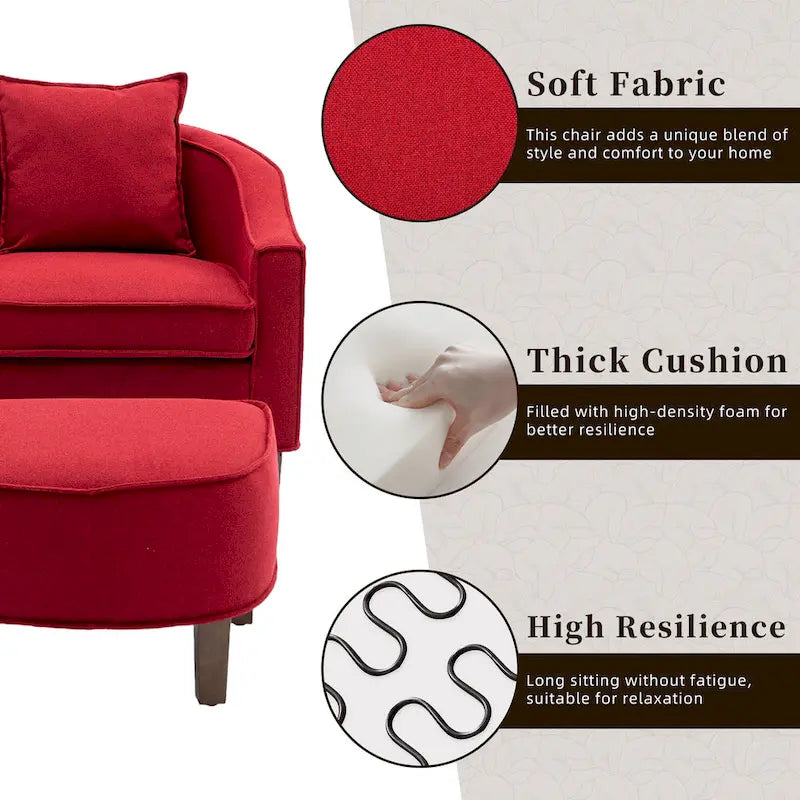 Fauteuil club mi-siècle en lin/polyester avec ottoman