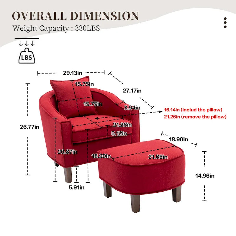 Fauteuil club mi-siècle en lin/polyester avec ottoman