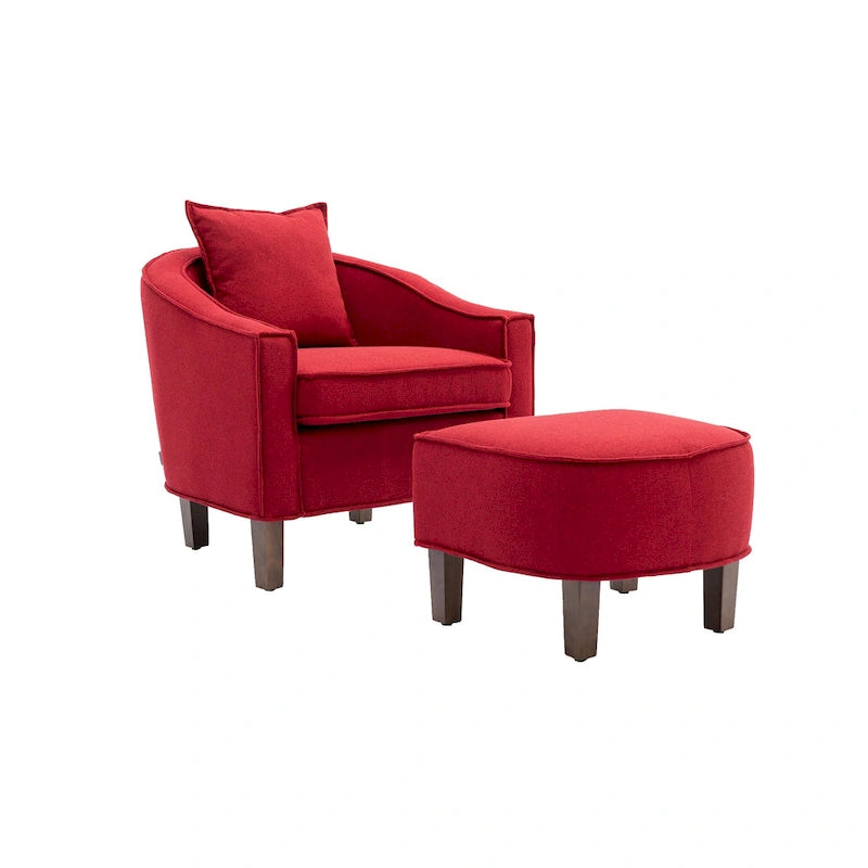 Fauteuil club mi-siècle en lin/polyester avec ottoman