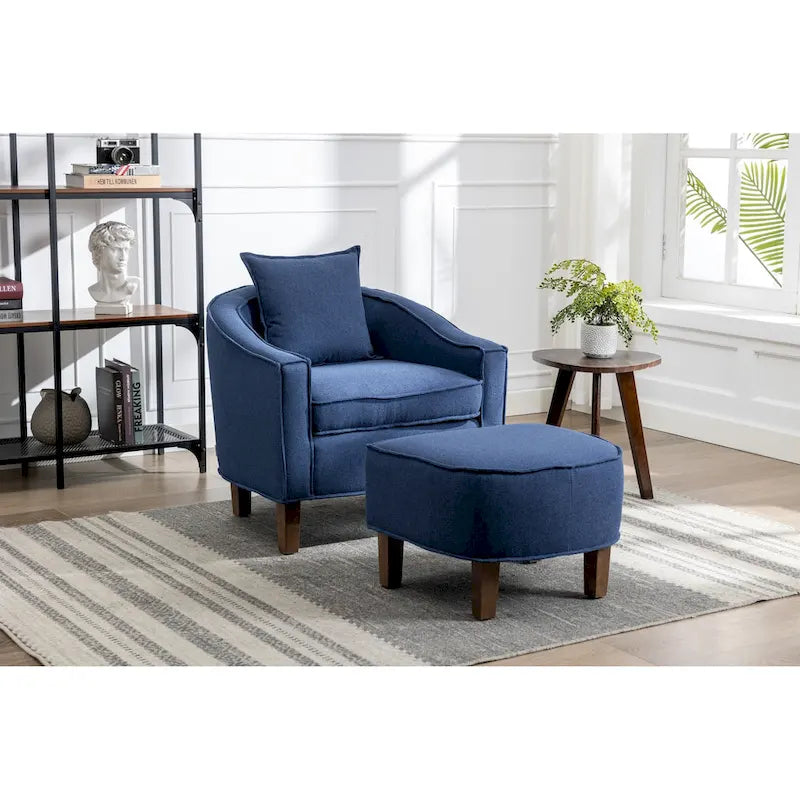 Fauteuil club mi-siècle en lin/polyester avec ottoman