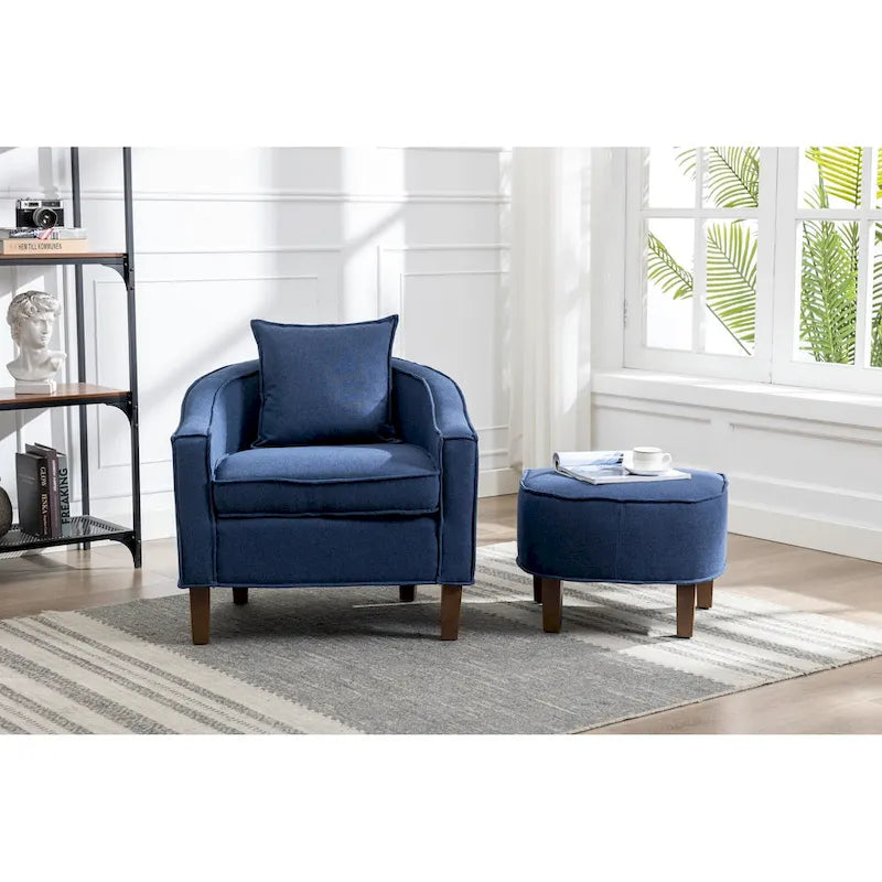 Fauteuil club mi-siècle en lin/polyester avec ottoman