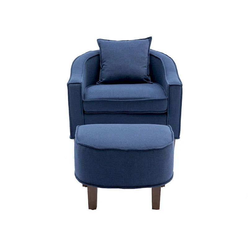 Fauteuil club mi-siècle en lin/polyester avec ottoman