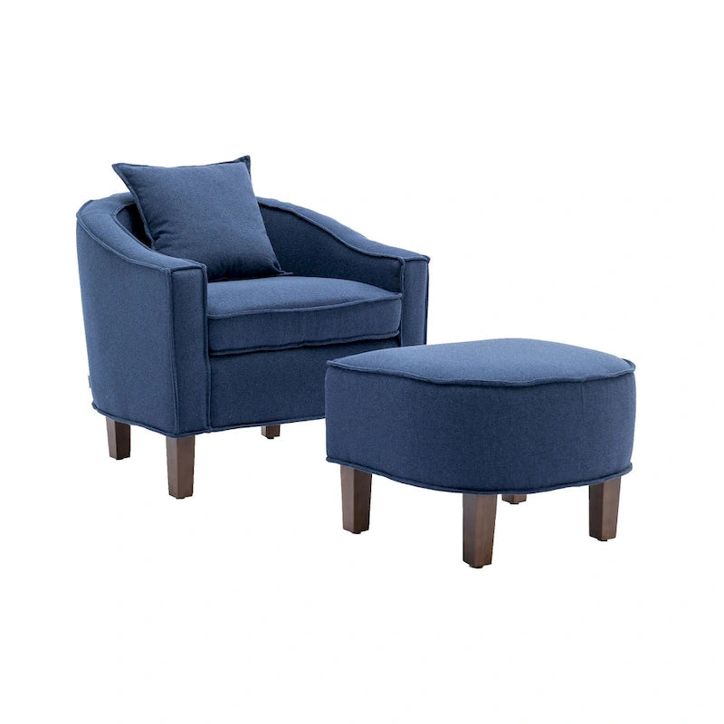Fauteuil club mi-siècle en lin/polyester avec ottoman