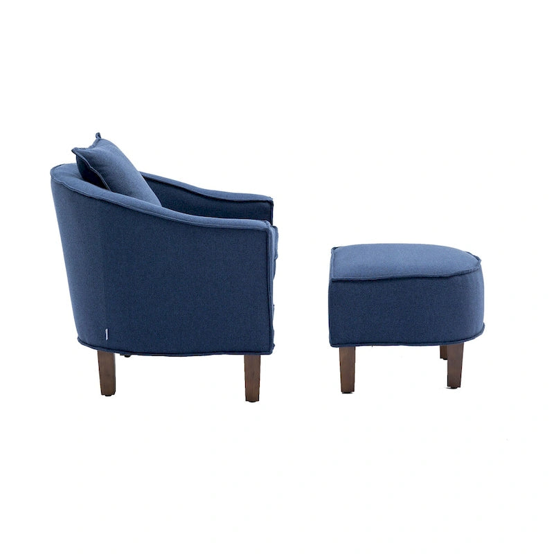 Fauteuil club mi-siècle en lin/polyester avec ottoman