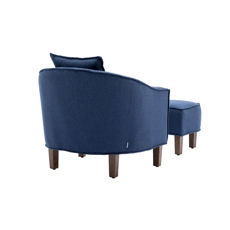 Fauteuil club mi-siècle en lin/polyester avec ottoman