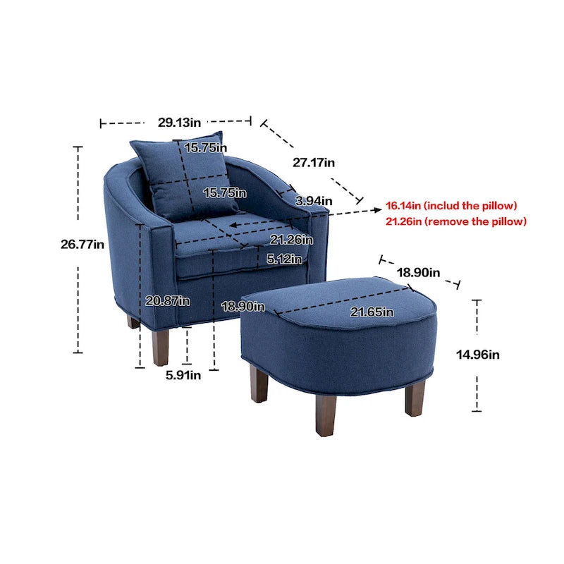 Fauteuil club mi-siècle en lin/polyester avec ottoman