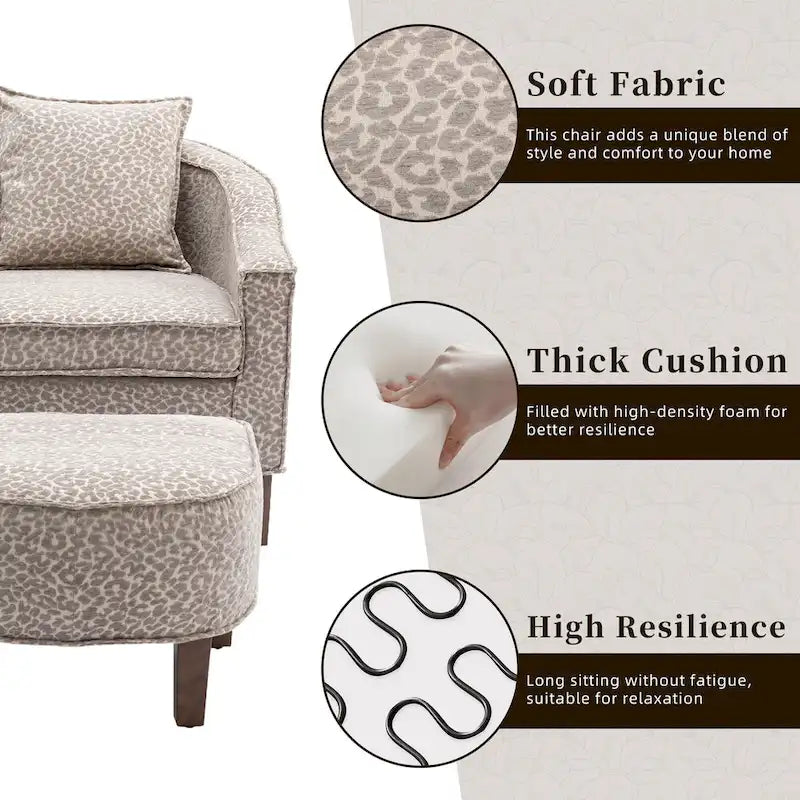 Fauteuil club mi-siècle en lin/polyester avec ottoman