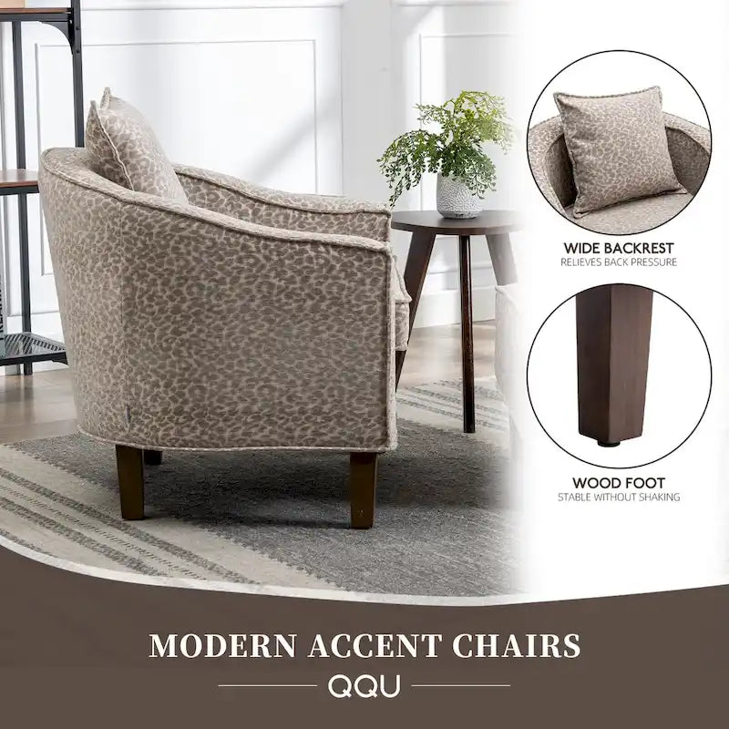Fauteuil club mi-siècle en lin/polyester avec ottoman