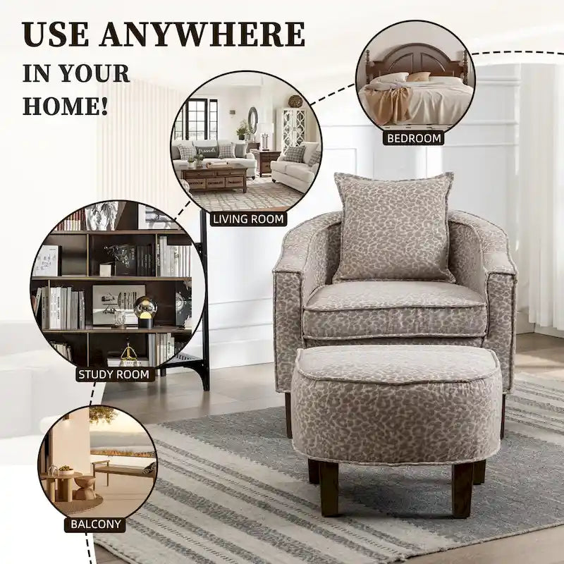 Fauteuil club mi-siècle en lin/polyester avec ottoman