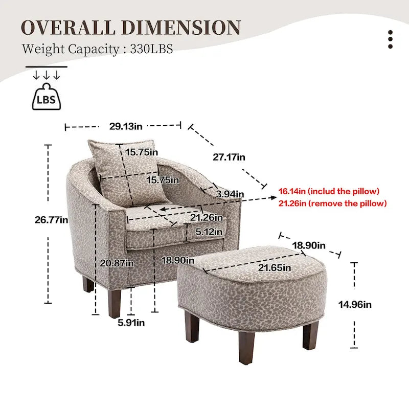 Fauteuil club mi-siècle en lin/polyester avec ottoman