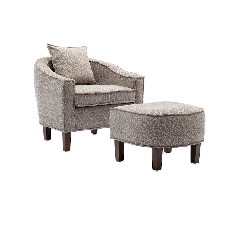 Fauteuil club mi-siècle en lin/polyester avec ottoman