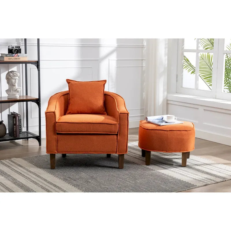 Fauteuil club mi-siècle en lin/polyester avec ottoman