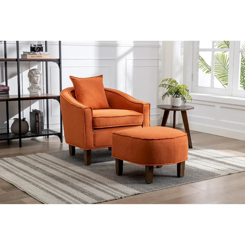 Fauteuil club mi-siècle en lin/polyester avec ottoman