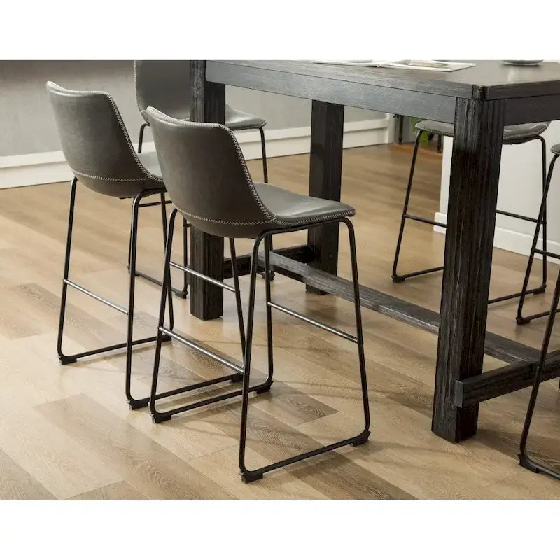 Table en bois noir antique 7 pièces Lotusville de Roundhill Furniture avec tabourets de bar en similicuir