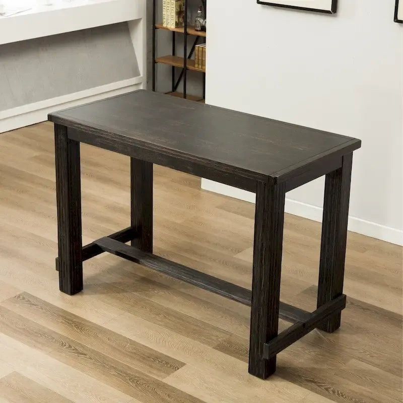 Table en bois noir antique 7 pièces Lotusville de Roundhill Furniture avec tabourets de bar en similicuir