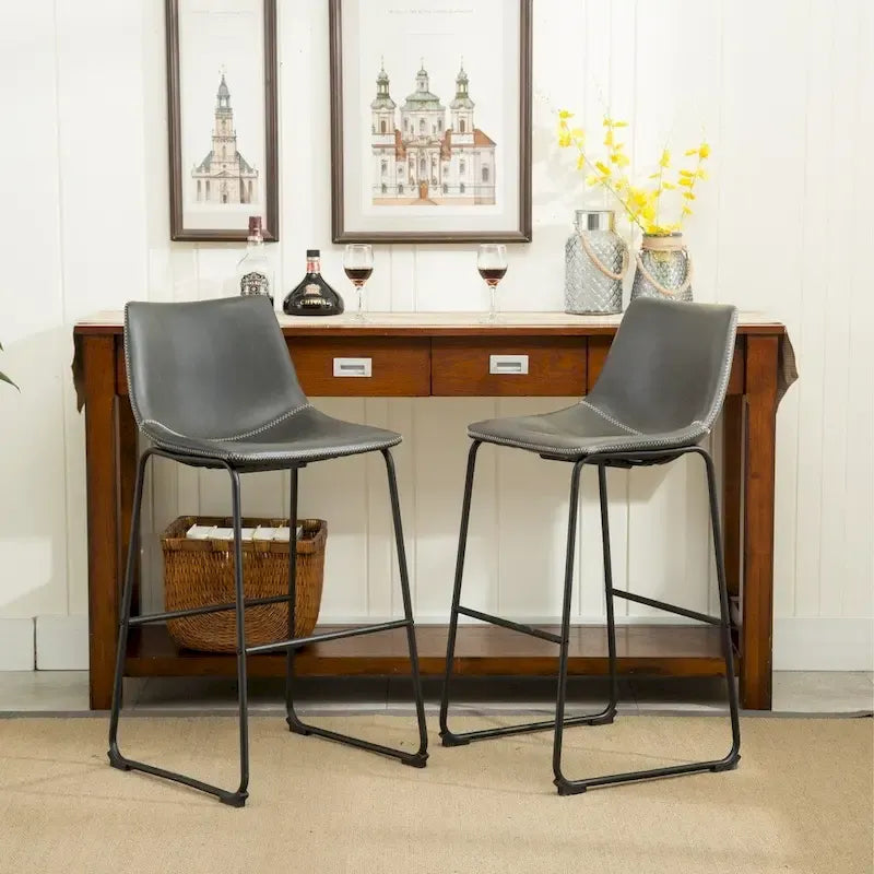 Table en bois noir antique 7 pièces Lotusville de Roundhill Furniture avec tabourets de bar en similicuir