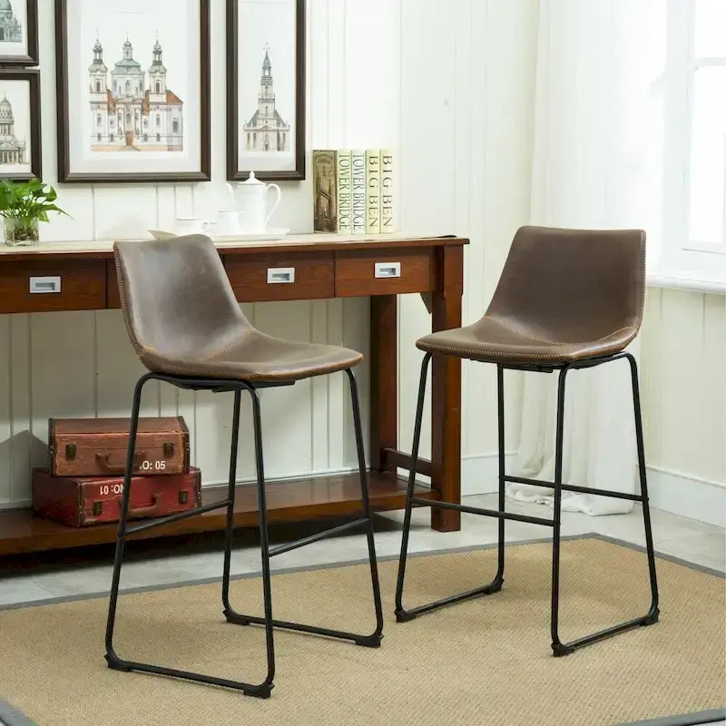 Table en bois noir antique 7 pièces Lotusville de Roundhill Furniture avec tabourets de bar en similicuir