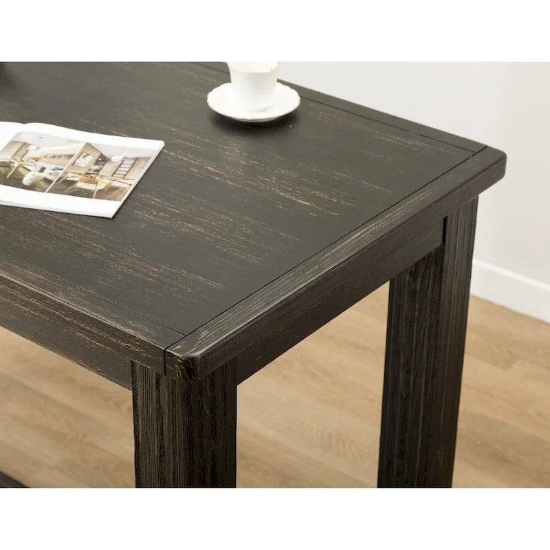 Table en bois noir antique 7 pièces Lotusville de Roundhill Furniture avec tabourets de bar en similicuir